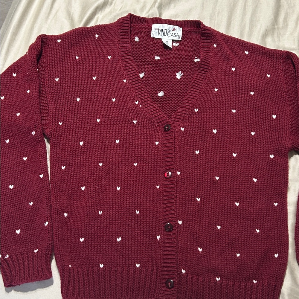 Women's Red Cardigan with White Accents